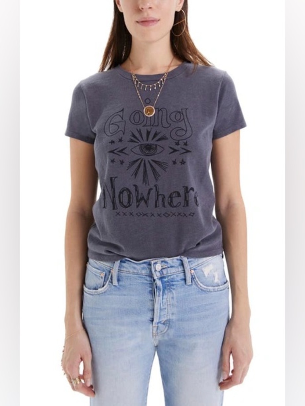 MOTHER The Lil Sinful Going Nowhere Graphic Tee Blue Gray Cotton Size M